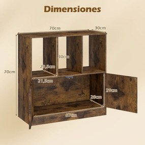Estante de 3 cubos 70 x 30 x 70 cm com portas de 3 níveis com compartimentos abertos e armário organizador de armazenamento Castanho