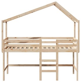 Cama alta c/ escada e telhado 90x200 cm pinho maciço