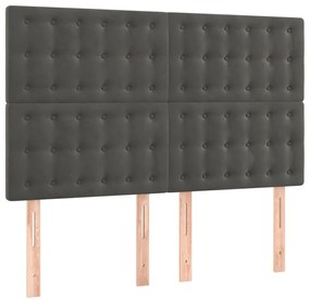 Cabeceira de cama c/ LED veludo 144x5x118/128 cm cinza-escuro