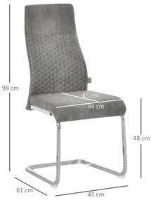 Conjunto de 4 Cadeiras de Sala de Jantar Estofadas em Veludo com Assento Acolchoado e Pés de Metal Cadeiras Cantilever Modernas 45x61x98cm Cinza