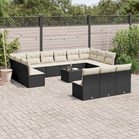 vidaXL 14 pcs conjunto de sofás p/ jardim c/ almofadões vime PE preto