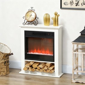 Lareira Elétrica Decorativa, 62,5 x 20 x 72,5 cm, Efeito de Chama com 9 Cores, Branca