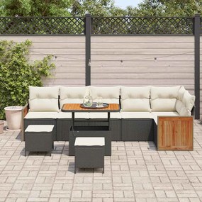 Conjunto de Sofás de Jardim vidaXL com Almofadas Preto Rattan Poliprop