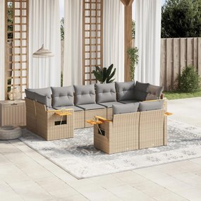 vidaXL 9 pcs conjunto de sofás p/ jardim com almofadões vime PE bege