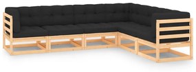 6 pcs conjunto lounge de jardim c/ almofadões pinho maciço