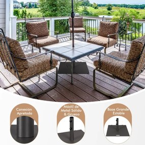 Base para guarda-sol de jardim, 22,5 kg, quadrada, 60 cm, com adaptadores de 4 cm e 5 cm, 2 puxadores, 2 rodas, alça resistente às intempéries, preta