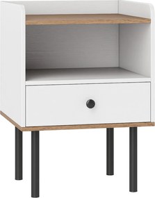 Mesa de cabeceira 40,5 x 35 x 56 cm com gaveta e prateleira aberta Pernas de metal Mesa auxiliar compacta para sala ou quarto Branco