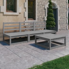 vidaXL 4 pcs conjunto lounge de jardim pinho maciço cinzento