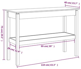 Mesa consola 110x40x75 cm madeira de pinho maciça