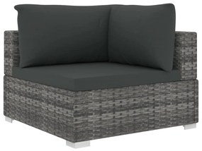 Conjunto lounge de jardim c/ almofadões 4 pcs vime PE cinzento
