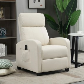 Poltrona de Massagem Relax Reinclinável com Controle Remoto 2 Zonas de Massagem 68x88x98 cm Creme