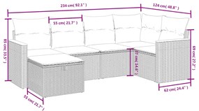 6 pcs conjunto sofás de jardim c/ almofadões vime PE preto
