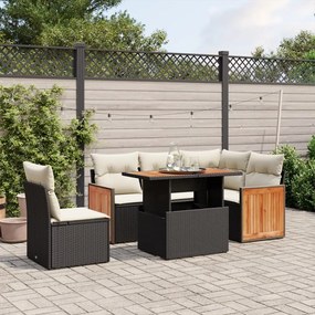 6 pcs conjunto sofás de jardim c/ almofadões vime PE preto