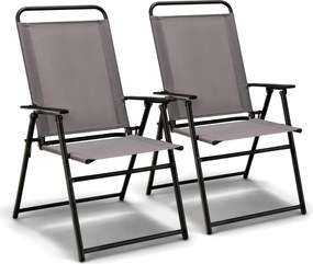Conjunto de 2 cadeiras dobráveis para jardim exterior com braços e encosto Estrutura triangular para varanda Jardim Cinzentas
