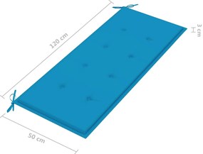 Banco Batávia c/ almofadão azul 120 cm teca maciça