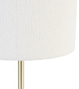 Candeeiro de mesa clássico latão com abajur boucle branco 35 cm - Simplo Design