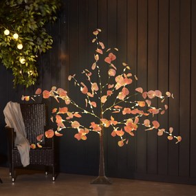 Árvore de Eucalipto Artificial 120 cm Árvore Artificial com 175 Luzes LED e Base Decoração Laranja e Castanho
