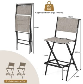 Conjunto de 2 cadeiras jardim altas dobráveis com estrutura metálica e apoio para os pés para varanda, jardim e piscina Capacidade de carga de 150 kg