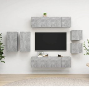 8 pcs conjunto de móveis de TV derivados madeira cinza cimento