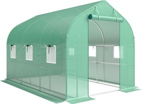 Outsunny Estufa túnel de jardim 6m², estufa de jardim com prateleiras, porta e 6 janelas, estrutura em aço galvanizado, verde | Aosom Portugal