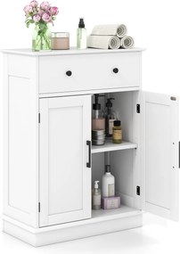 Armário de casa de banho com gaveta, portas e prateleira ajustável 56 x 30 x 80 cm branco
