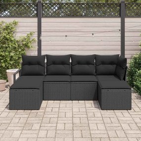 Conjunto de Sofá de Jardim com 6 Peças e Almofadas Pretas em Rattan Po
