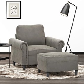 vidaXL Poltrona com apoio de pés 60 cm veludo cinzento-claro