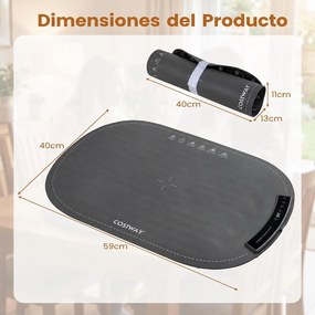 Tapete Aquecedor de Alimentos Dobrável, 59 x 40 cm, 3 Níveis de Temperatura, Cinzento