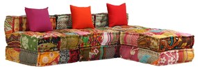 Pufe modular de 3 lugares tecido em retalhos
