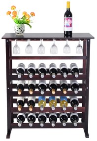 Garrafeiras para 24 garrafas Porta-garrafas de madeira com suporte de vidro 80 x 41 x 90,5 cm Castanho
