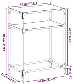 Mesa consola com tampo em vidro preto 60x35x81 cm aço