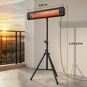 Aquecedor de Infravermelhos para Terraço de Pé 2500 W Tripé Regulável IP65 Controlo Tátil/Remoto 3 Níveis de Calor Temporizador