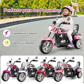 Moto estilo chopper Crianças a bateria 6V 91 x 48 x 64 cm com música, marcha à frente e atrás, experiência de condução realista Rosa