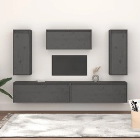 Móveis de TV 5 pcs madeira de pinho maciça cinzento
