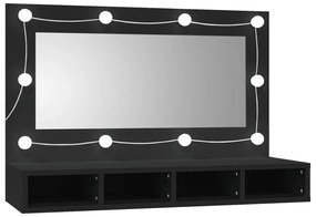 Armário espelhado com luzes LED 90x31,5x62 cm preto