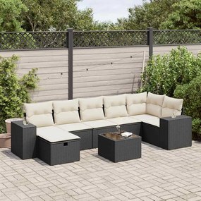 8 pcs conjunto sofás de jardim com almofadões vime PE preto