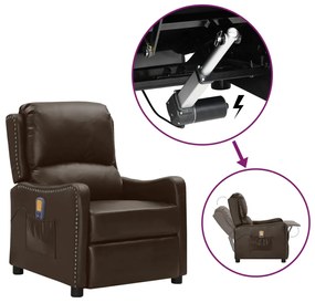 vidaXL Poltrona massagens elevatória couro art. castanho brilhante