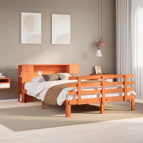 vidaXL Cama com estante sem colchão 140x190 cm pinho maciço