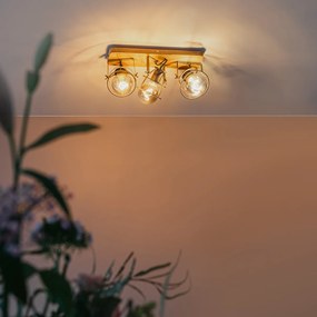 Candeeiro de teto industrial cinzento escuro com madeira ajustável 3-luzes - Arthur