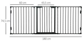 Barreira de Segurança para Animais de Estimação Barreira Dobrável de 3 Painéis com Fechadura Inteligente para Corredor Escada 180x74,5cm Preto