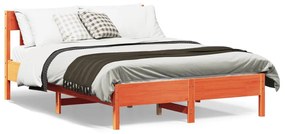 Cama sem colchão 140x200 cm madeira pinho maciça castanho-mel