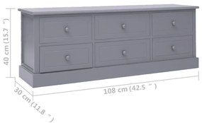 Móvel de TV 108x30x40 cm madeira paulownia cinza-escuro