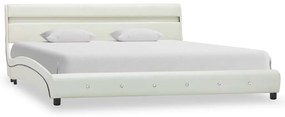 Estrutura de cama com LED 150x200 cm couro artificial branco