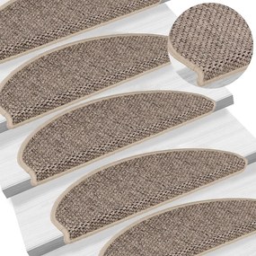 Tapetes escada adesivos aspeto sisal 15pcs 65x21x4 bege-escuro