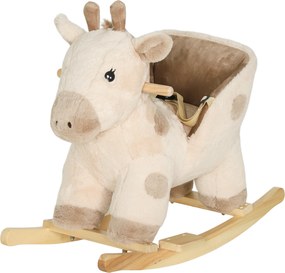 Cavalo de baloiço para crianças em forma de girafa, brinquedo de balanço para bebés com efeitos sonoros, cinto de segurança, 68 x 35 x 50 cm, bege