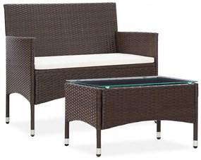 vidaXL 2 pcs conjunto lounge jardim c/ almofadão vime PE castanho