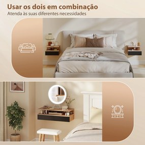 Conjunto de 2 Mesas de Cabeceira Suspensas com Gaveta Montadas na Parede 35x32x22,5 cm Carvalho e Preto