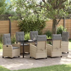 vidaXL Conjunto de Jantar de Jardim com 7 Peças e Almofadas em Rattan Poliéster Bege