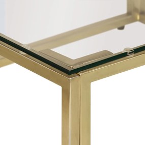 Mesa de centro aço inoxidável e vidro temperado dourado