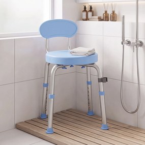 Banco de Duche Giratório, 38,5 x 37,5 x 75 cm, Altura Regulável em 5 Níveis, Azul